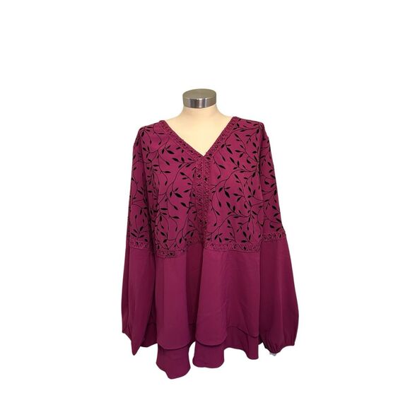 NEW Bloomchic Blouse Raspberry Purple with Floral Design NWT - Picture 1 of 6